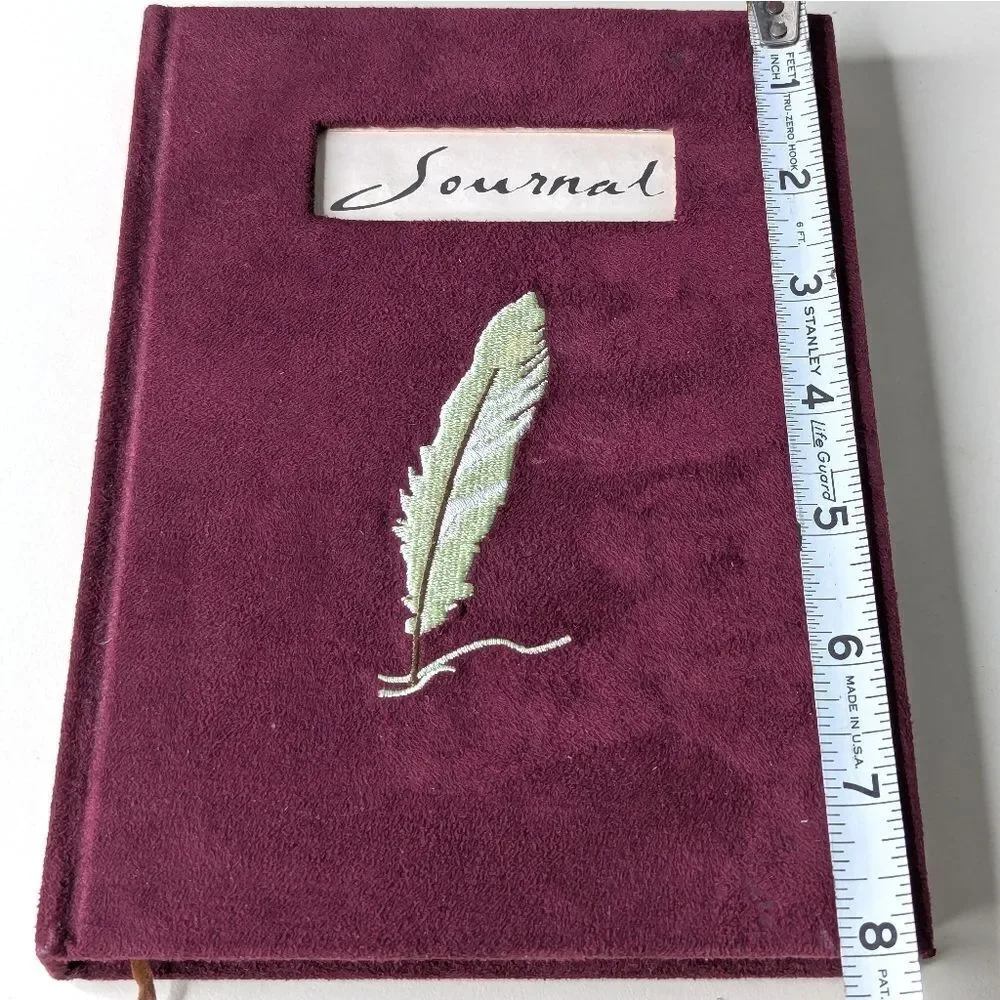 Burgundy Velvet Covered Embroidered Lined Journal With Ribbon Bookmark